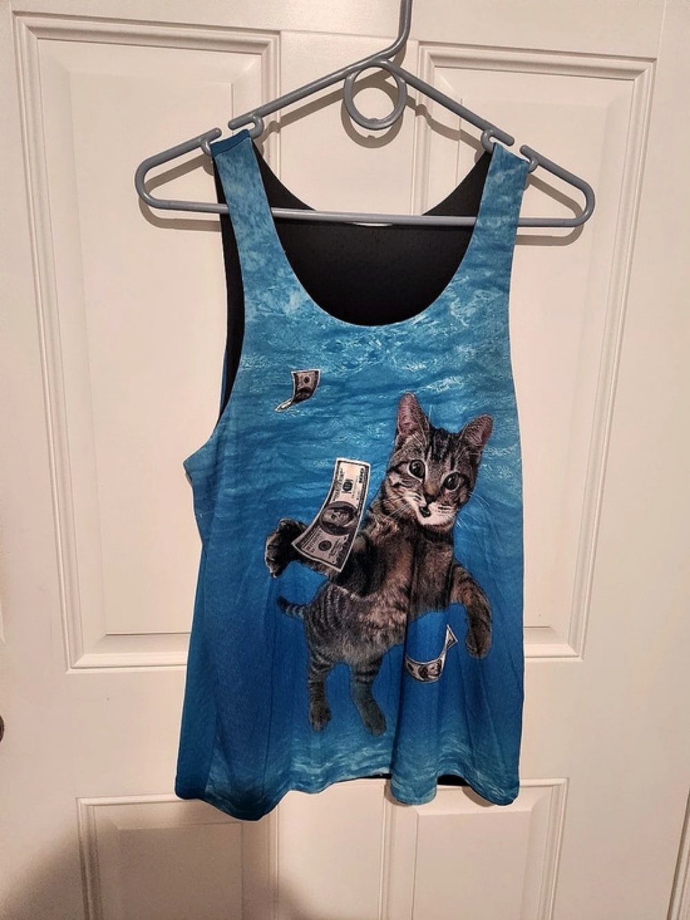 Reversible Unisex Cat Astronaut Space/Cat Swimming Graphic Tank Top Size XL